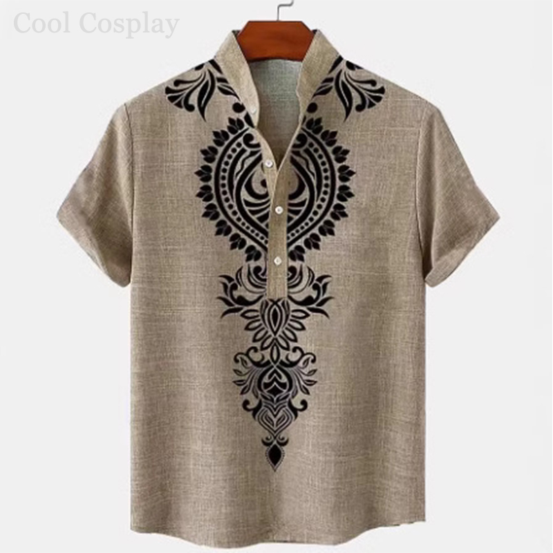Male Retro Tops Henley Shirt M - Ethnic Fashion Style 评论和价格
