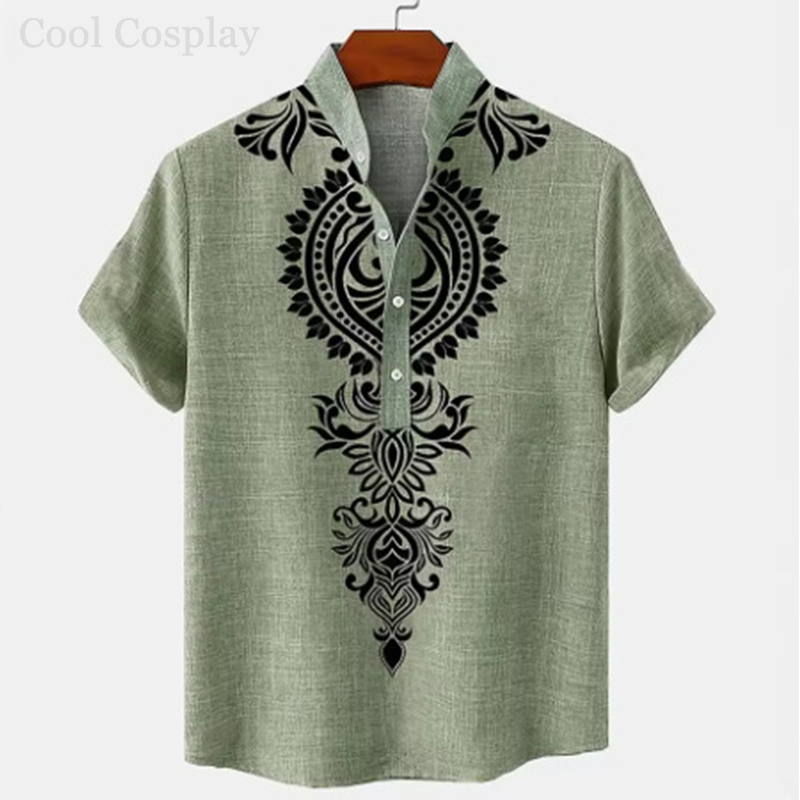 Male Retro Tops Henley Shirt M - Ethnic Fashion Style 评论和价格